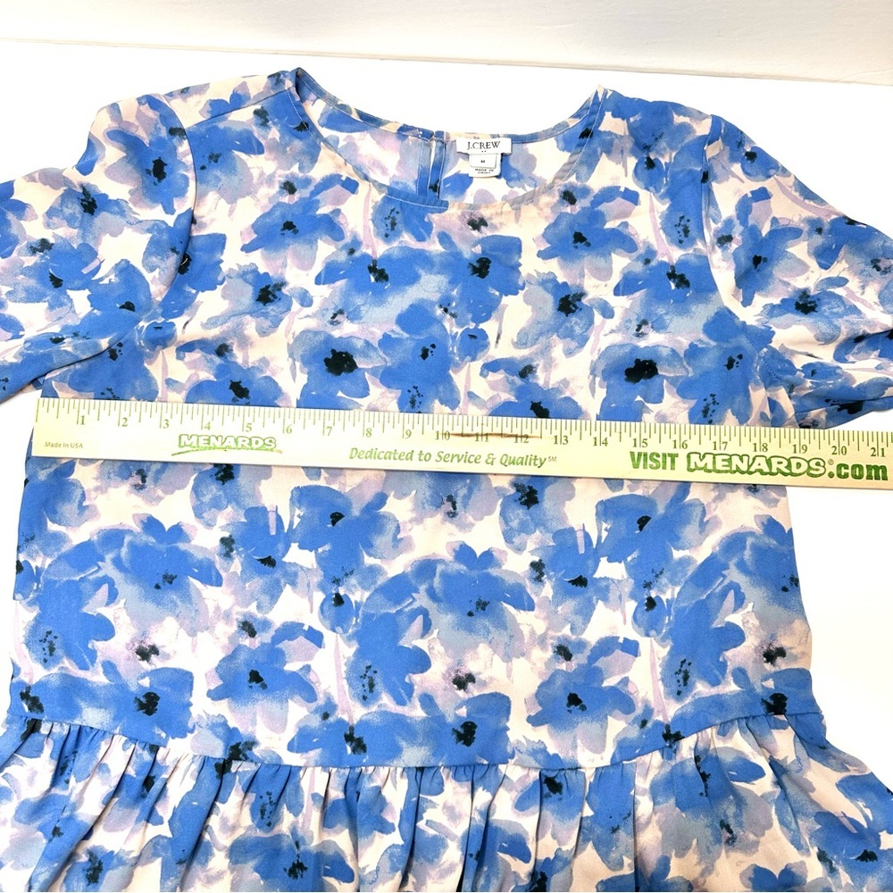 Women’s J Crew Floral Peplum Top Shirt Ruffled Blue Off White - Picture 6 of 8